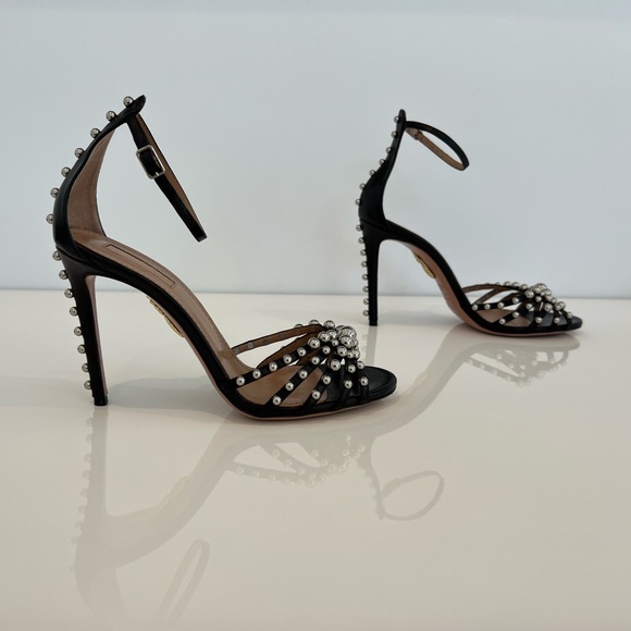AQUAZZURA BLACK STUDDED SANDALS SIZE 8 - Picture 10 of 17